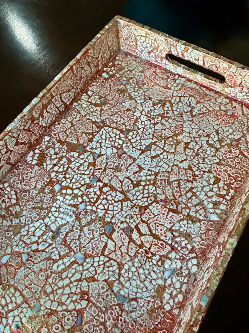Vintage Pier 1 Imports, Mosaic Style Serving Tray, Orange & White